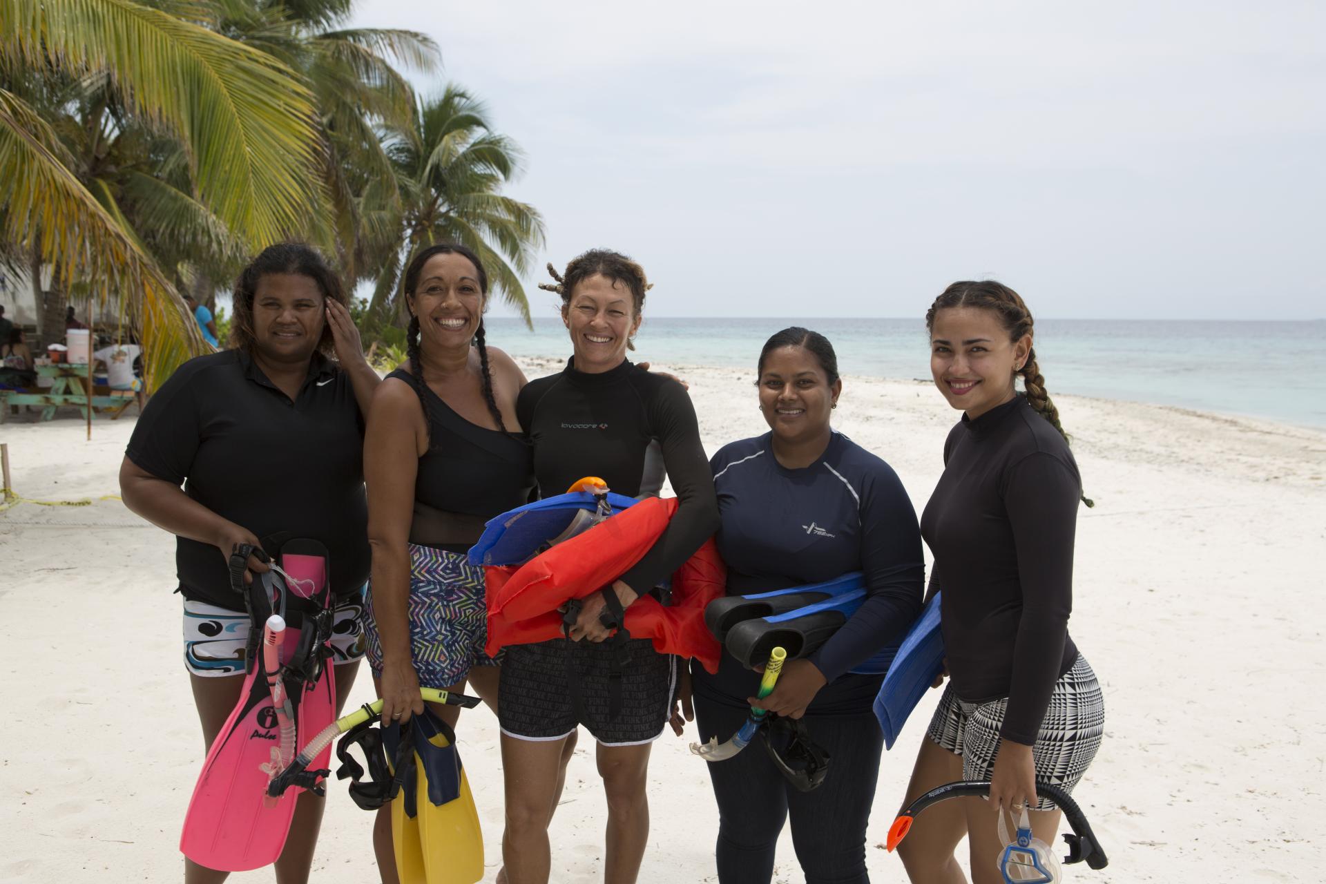 Picture of five women of GCA award winner Fragments of Hope in Belize, working for the conservation of coral reefs