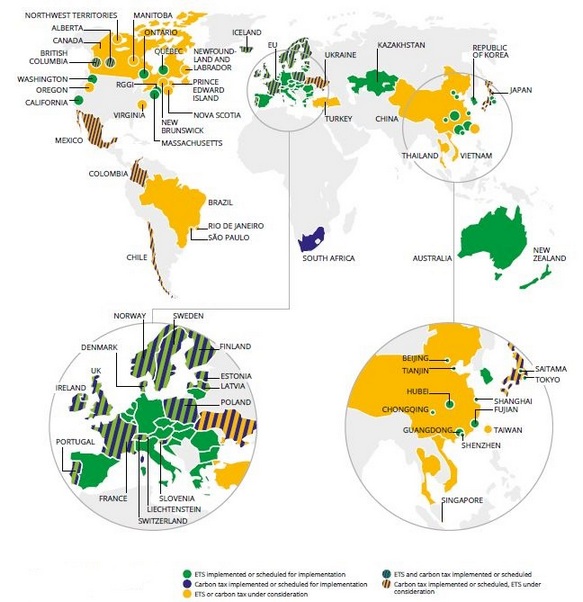 Price on carbon - map - World Bank