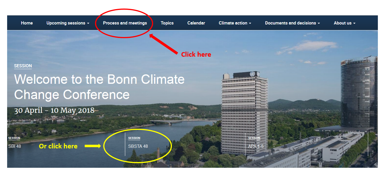 UNFCCC website top section