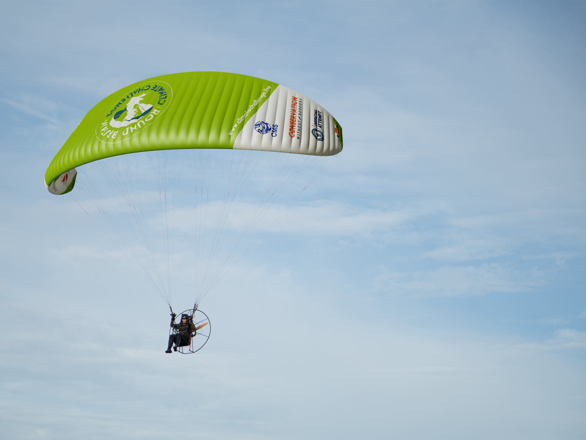 Sacha Dench flying her e-paracopter - climate action tour around Britain
