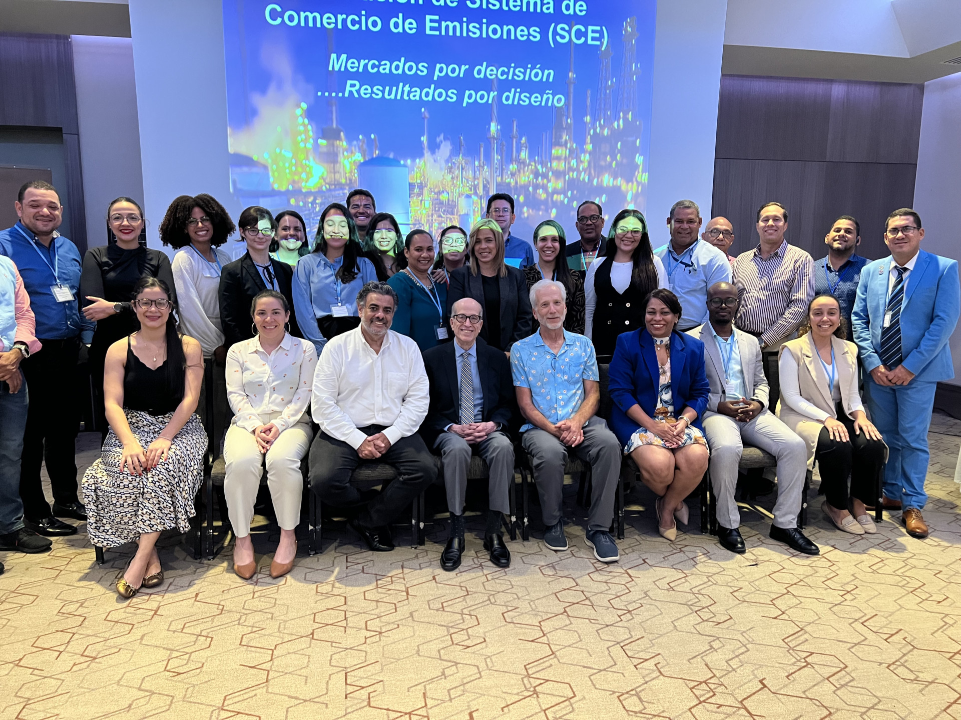 Picture of participants in the RCC Caribbean workshop, on the first emission trading simulation training