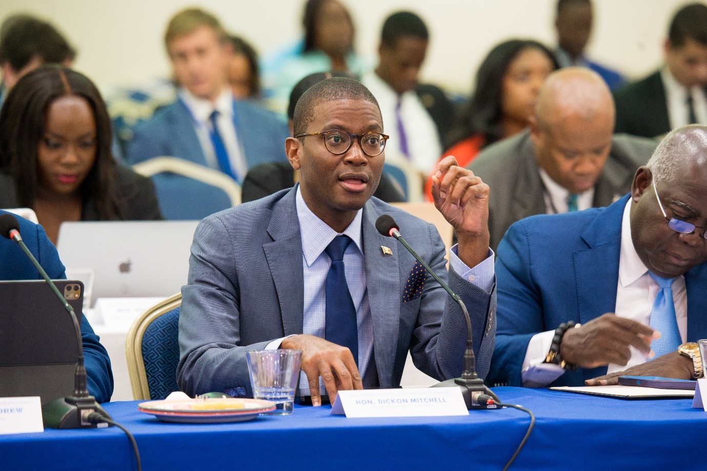 Grenada Prime Minister Dickon Mitchell speaks during Caribbean Small Island Developing States High-Level Dialogue.