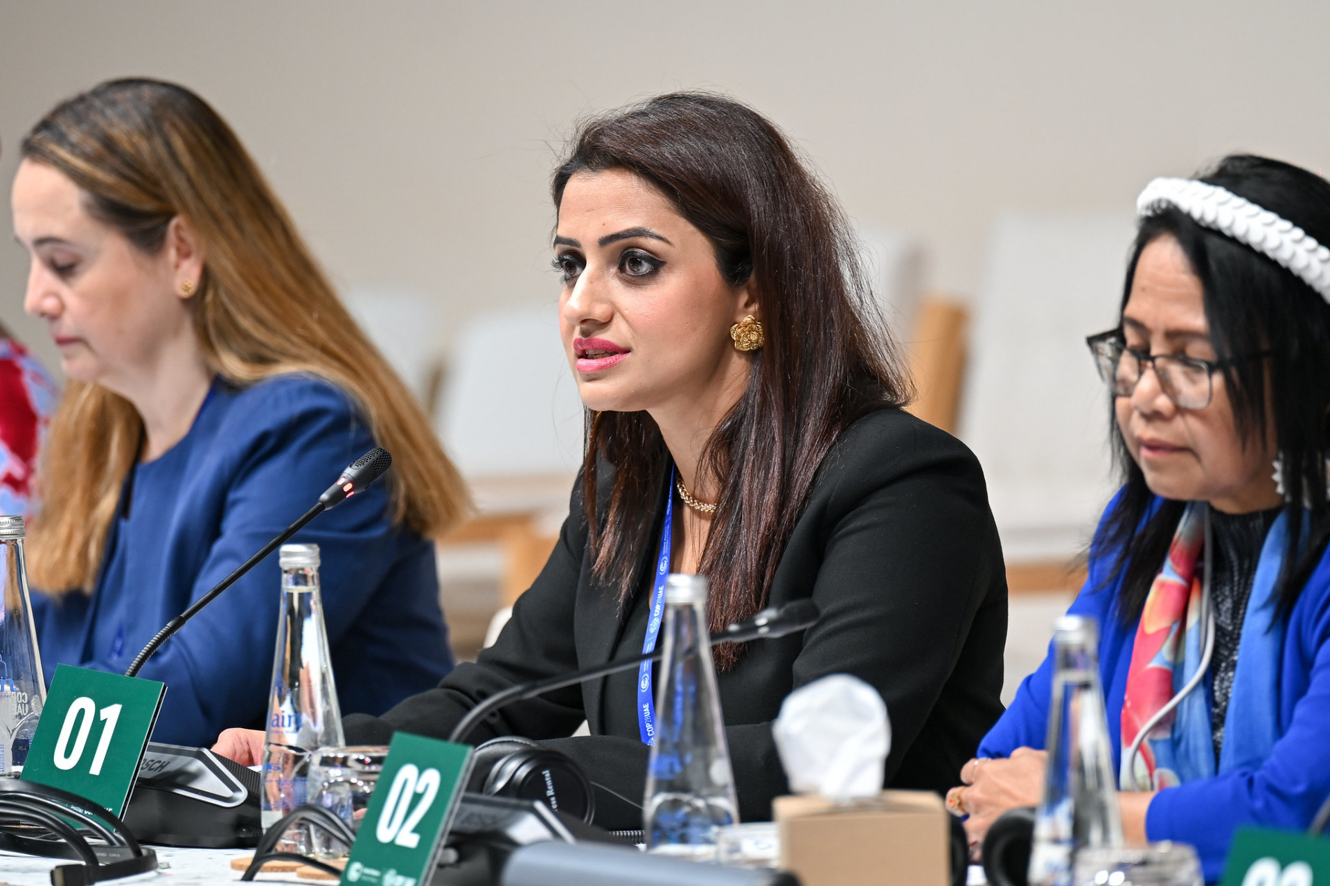 Fiza Farhan, Global Strategic Development Advisor, speaks at the Global Gender Stocktake​ roundtable during the UN Climate Change Conference COP28 at Expo City Dubai on December 9, 2023, in Dubai, United Arab Emirates.