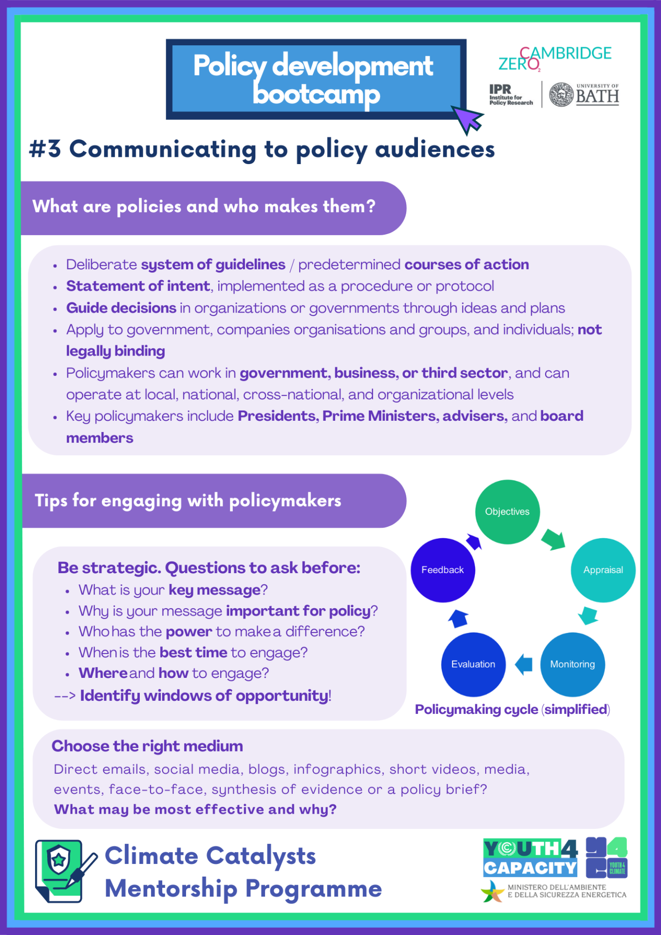 Colorful workshop digest Policy Development Bootcamp Session 3 