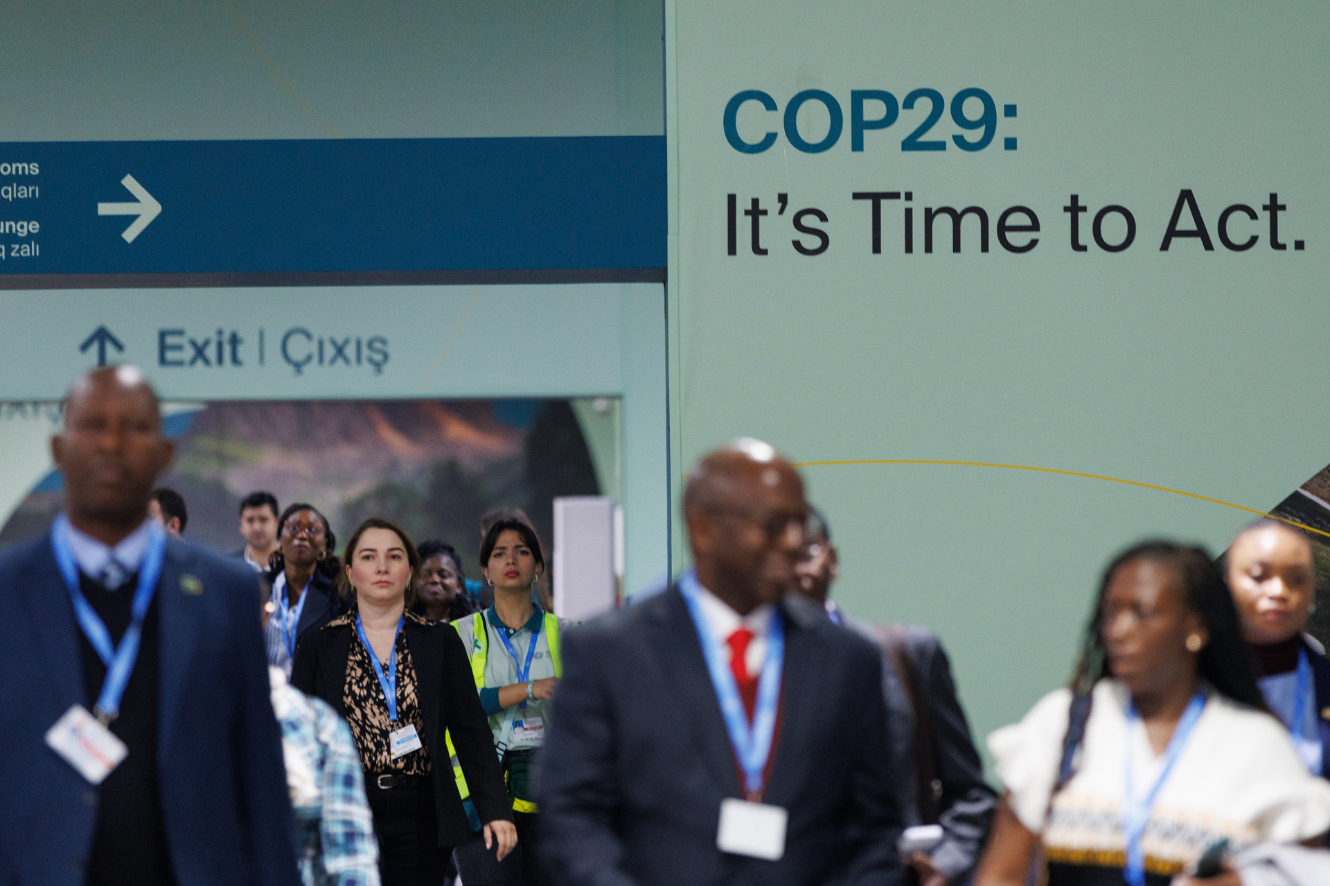 Delegates walking through the hallways at COP29