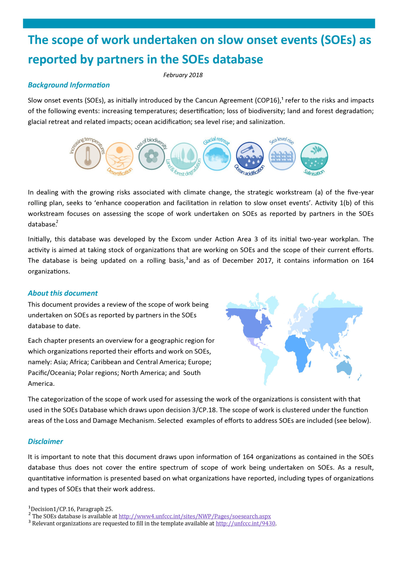 The scope of work undertaken on slow onset events (SOEs) as reported by partners in the SOEs database
