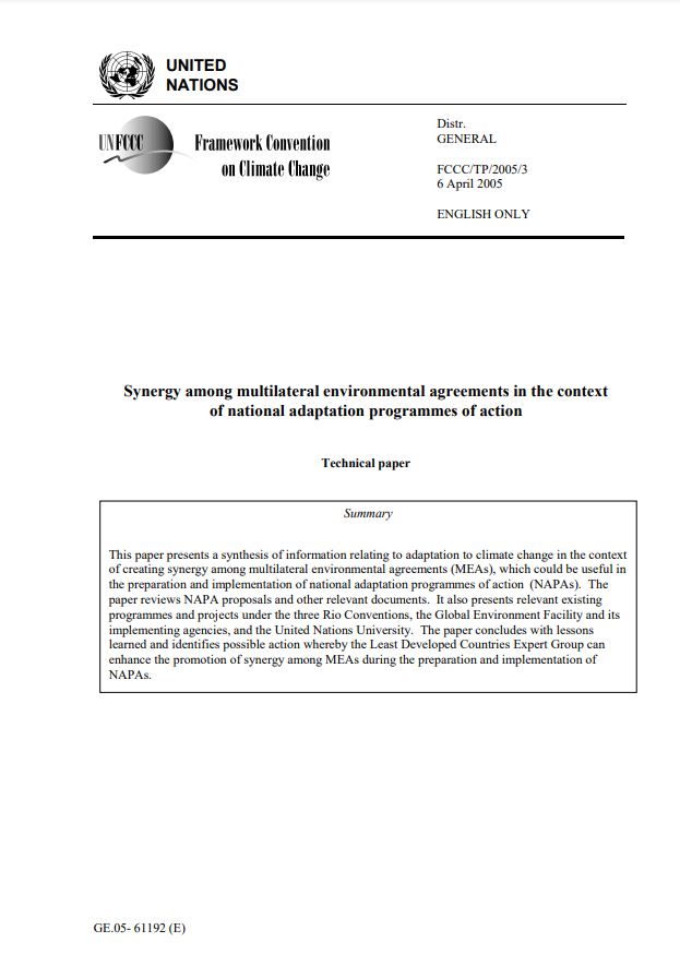 Synergy among multilateral environmental agreements in the context of national adaptation programmes of action