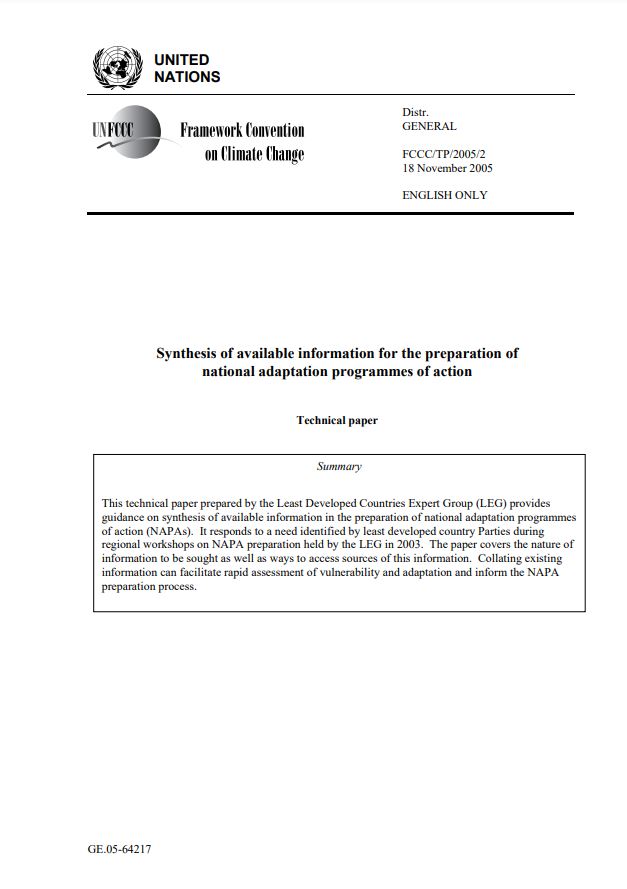 Technical paper: Synthesis of available information for the preparation of national adaptation programmes of action 