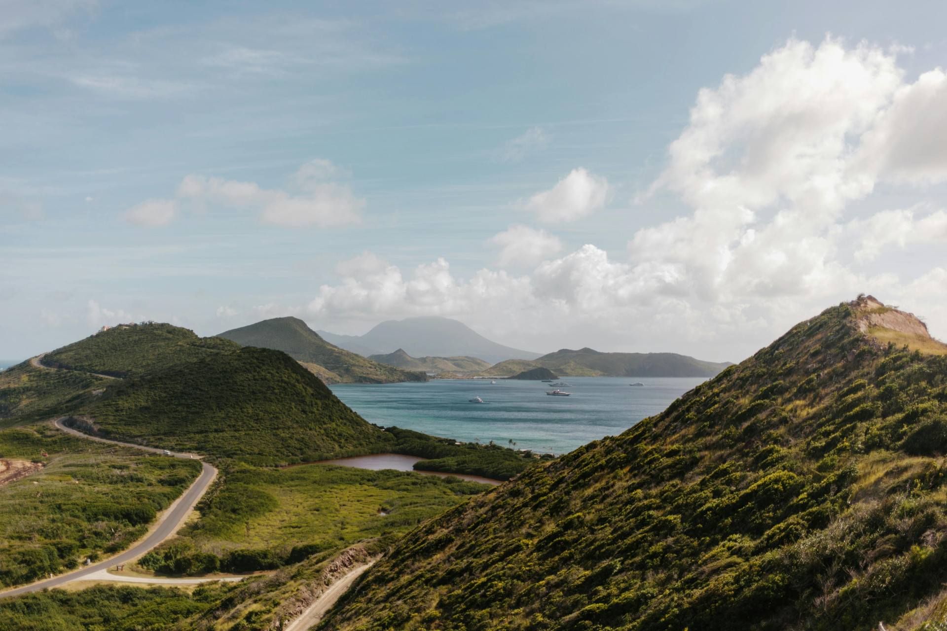 Green Mountains near the Ocean in Saint Kitts and Nevis