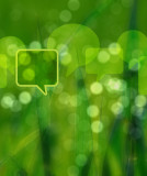 Artistic green design with a text bubble meant to provoke thoughts and ideas.