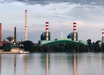 Power plants reflection in water