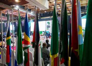 Flags of African countries at event during the 2023 Africa Climate Summit-Africa Climate Week.