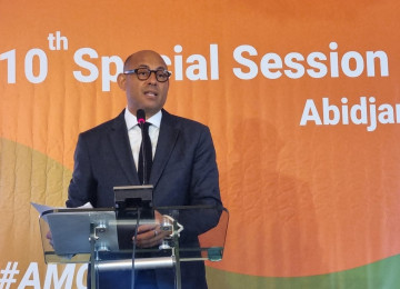 UN Climate Change Executive Secretary Simon Stiell delivers remarks at the 10th African Ministerial Conference on the Environment (AMCEN) in Abidjan, Côte d'Ivoire, on 5 September 2024.