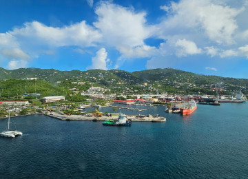 Aerial View of Scenic Harbor in Caribbean Island 