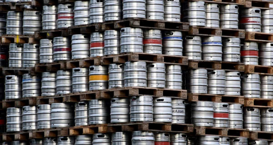 kegs stacked on pallets