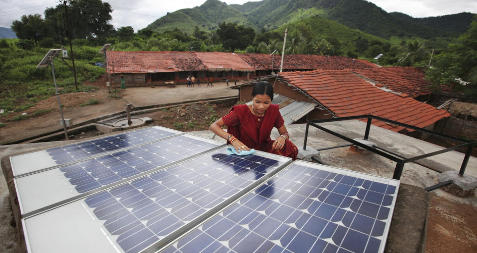 Woman with solar panels in India