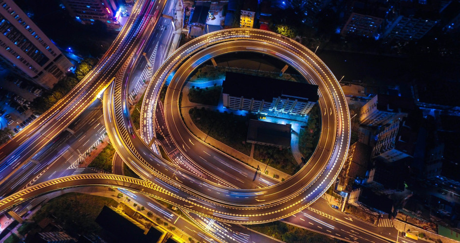 Aerial streets at night