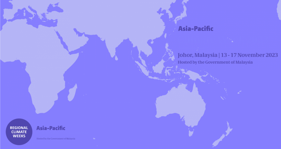 webcard showing the Asia Pacific region and announcing the climate week in Johor Bahru, Malaysia