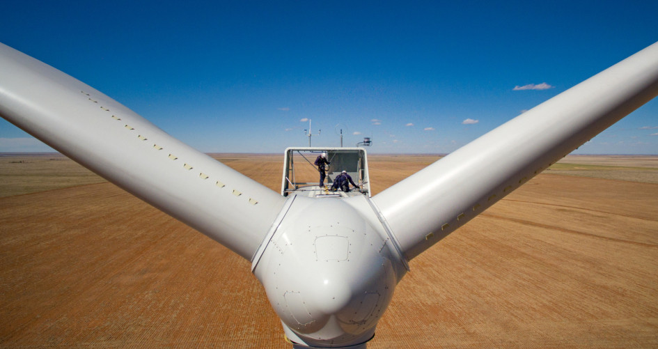 Operations and maintenance inspection on top of a wind turbine.