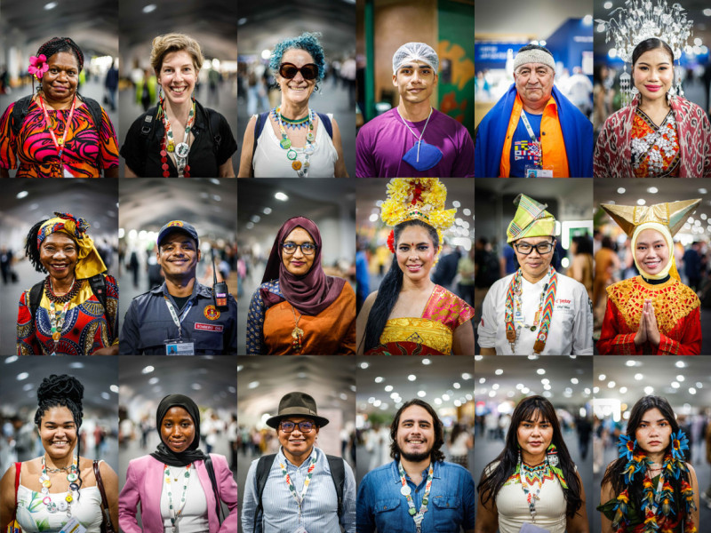 A combination of photos shows a multicultural group of people participating in the 30th Conference of the Parties (COP30).