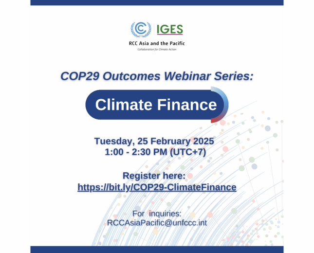 RCC Asia and the Pacific will host a COP 29 Outcomes Webinar Series Part 4: Climate Finance.