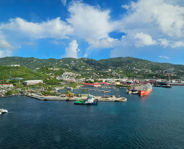 Aerial View of Scenic Harbor in Caribbean Island 