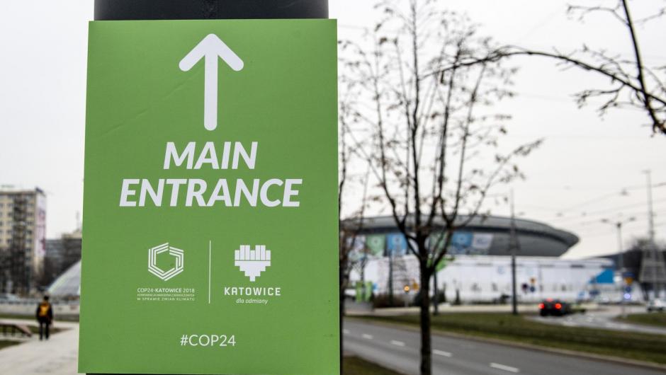 Entrance sign at COP24 