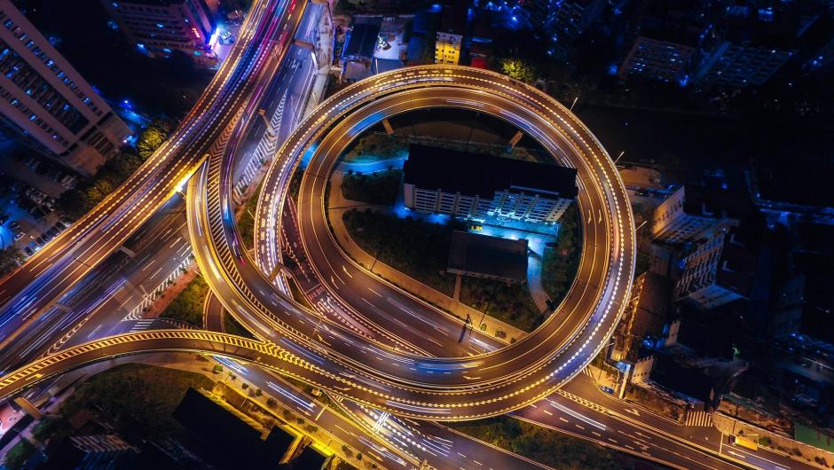 Aerial streets at night