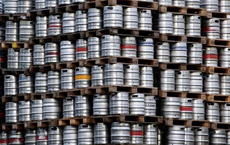 kegs stacked on pallets