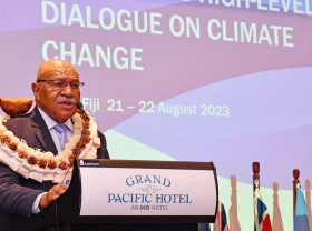 Fiji’s Prime Minister Sitiveni calls for a united Pacific voice against the existential threat of climate change during a Pacific High-Level Dialogue.