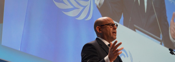 UN Climate Change Executive Secretary Simon Stiell delivers his opening speech at the June Climate Meetings.