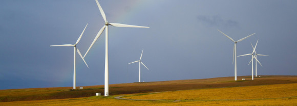 Windmills with a rainbow